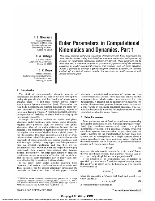 Euler Parameters in Computational Kinematics