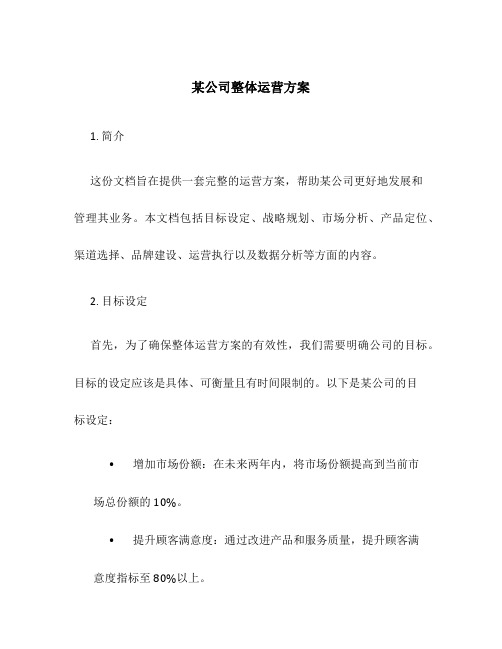 某公司整体运营方案