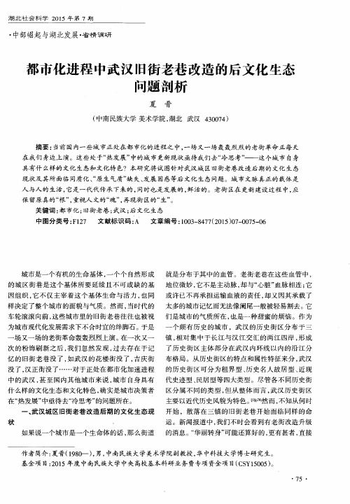 都市化进程中武汉旧街老巷改造的后文化生态问题剖析