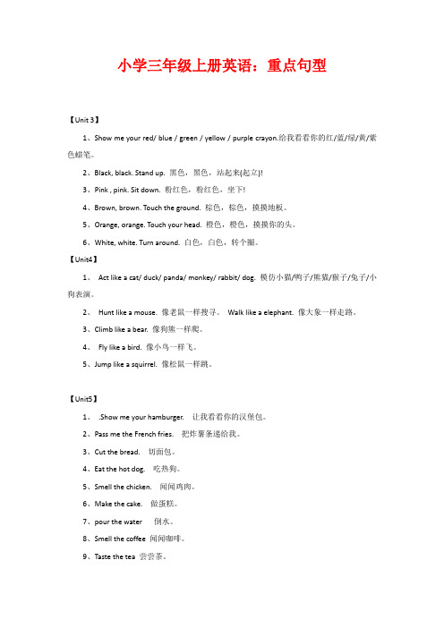 小学三年级上册英语：重点句型