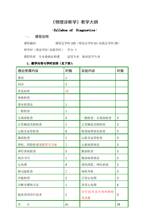 《物理诊断学》教学大纲