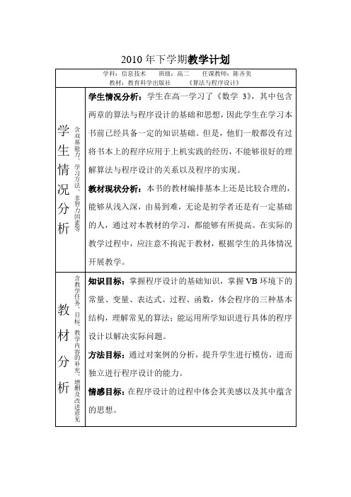 2010年下学期信息技术学科教学计划