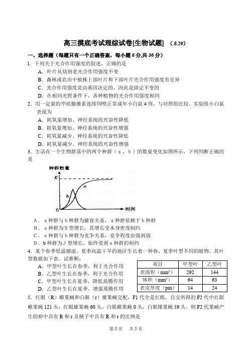 高三摸底考试理综试卷[生物试题]