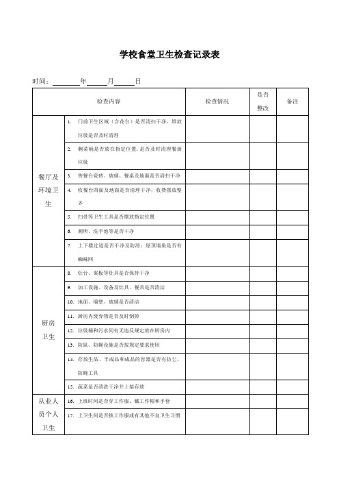 学校食堂卫生检查记录表