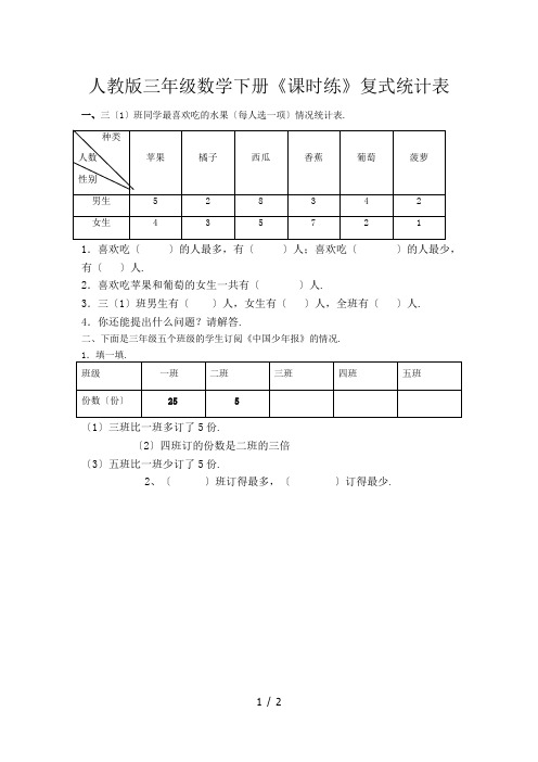 人教版三年级数学下册《课时练》复式统计表