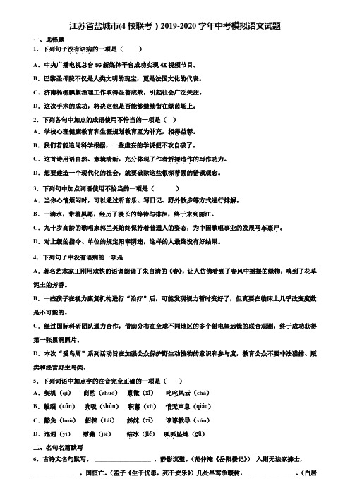 江苏省盐城市(4校联考)2019-2020学年中考模拟语文试题含解析