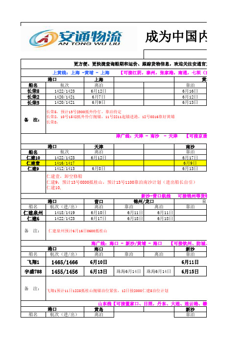 黄埔办最新船期表-6月12日(汇总)