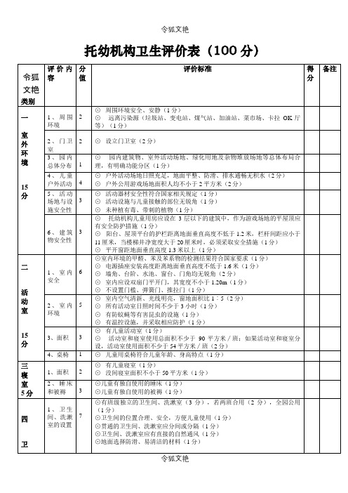 托幼机构卫生评价表之令狐文艳创作