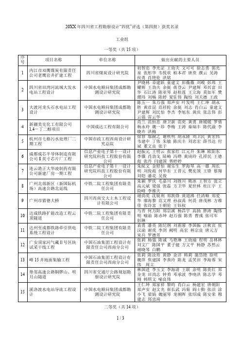 省工程勘察设计四优评选(第四批)获奖名录