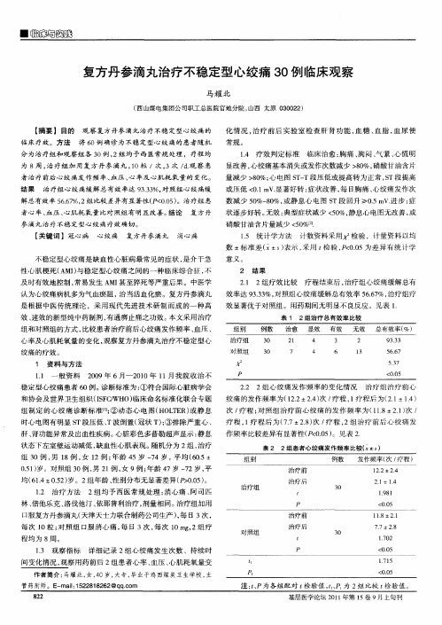 复方丹参滴丸治疗不稳定型心绞痛30例临床观察