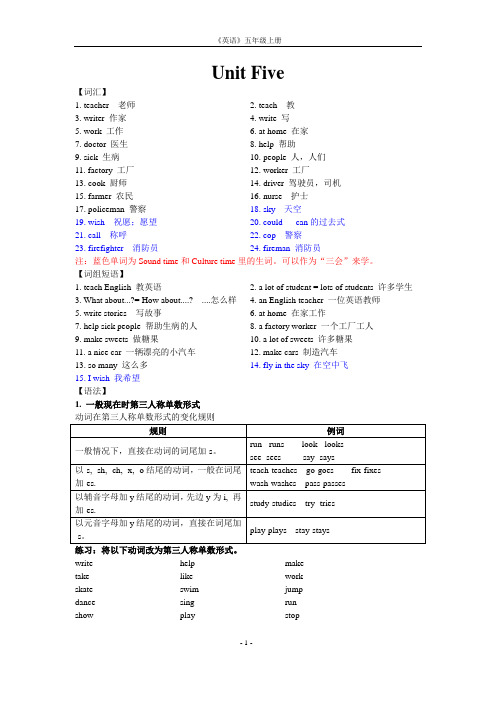 苏教版牛津英语五年级上Unit5知识汇总及习题