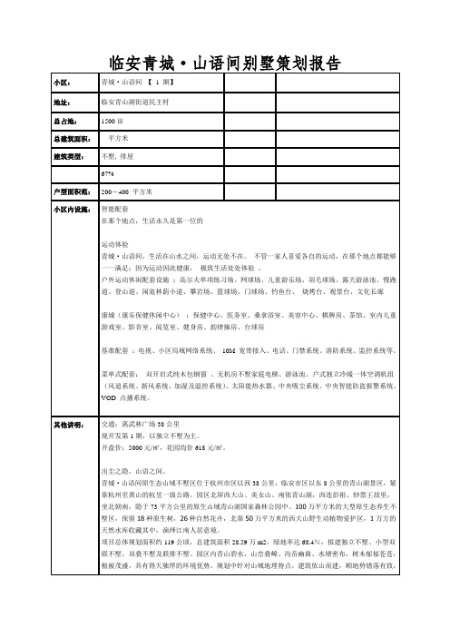 临安青城·山语间别墅策划报告