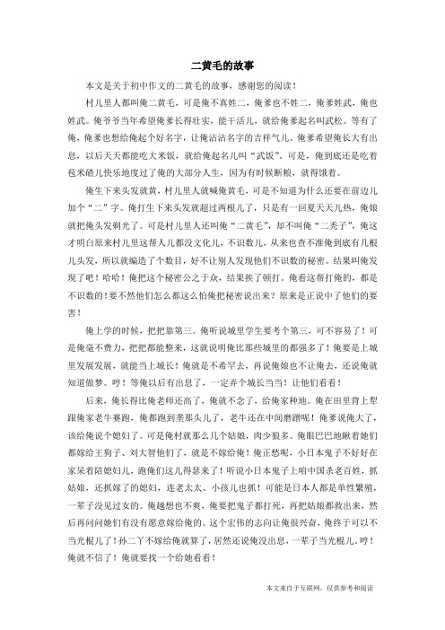 二黄毛的故事_初中作文_2