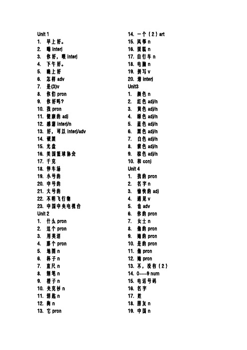 鲁教版六年级上册全册英语单词汉意