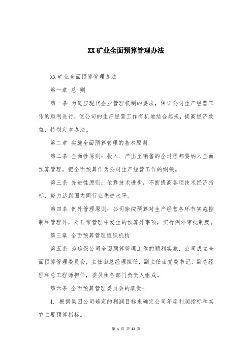 XX矿业全面预算管理办法