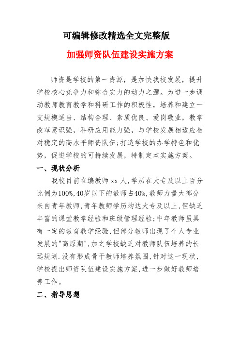 中小学加强师资队伍建设方案精选全文