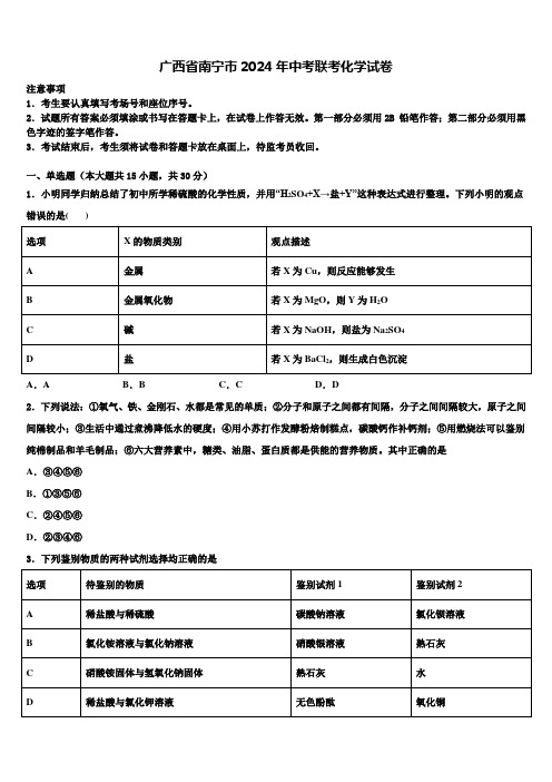 广西省南宁市2024届中考联考化学试卷含解析