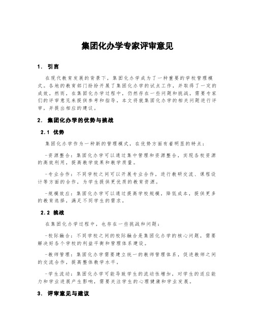 集团化办学专家评审意见