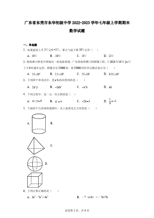 广东省东莞市东华初级中学2022-2023学年七年级上学期期末数学试题