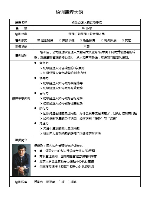 初级经理人的五项修炼-课程大纲