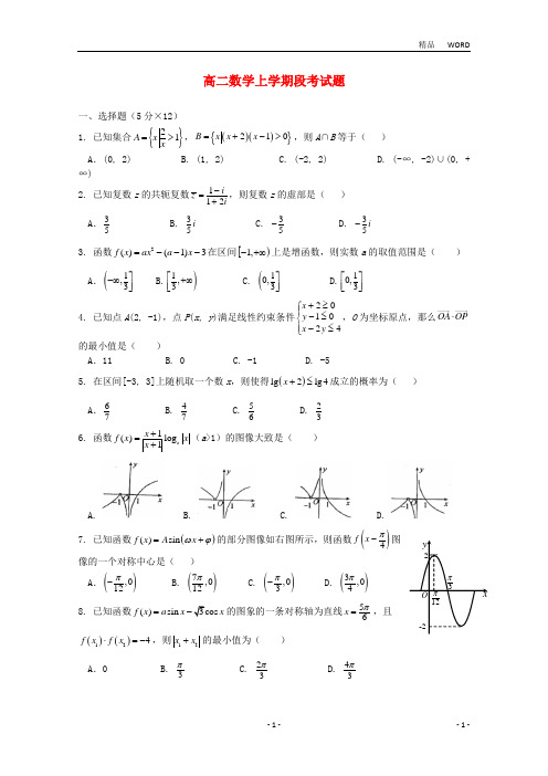 湖南省2020学年高二数学上学期段考试题