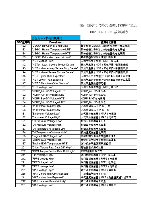 2.0气体机故障码中文全部