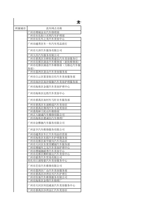 龙卡汽车卡洗车服务点一览表
