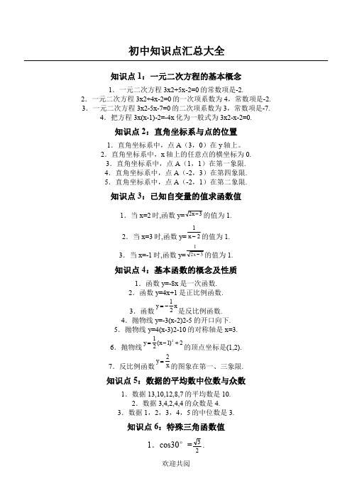 最新!2018初中数学知识点总结及公式大全