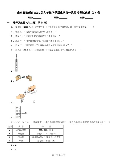 山东省滨州市2021版九年级下学期化学第一次月考考试试卷(I)卷