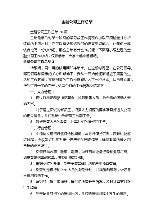 金融公司工作总结