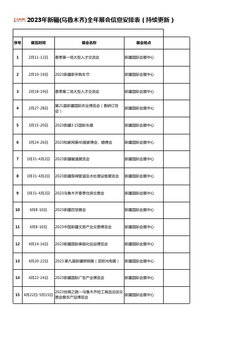 新疆(乌鲁木齐)2023年展会信息排期表