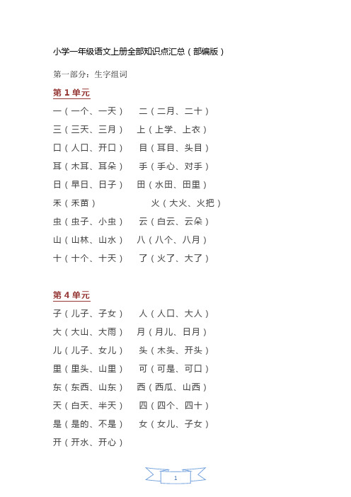 (完整word版)2018年小学一年级语文全部知识点汇总