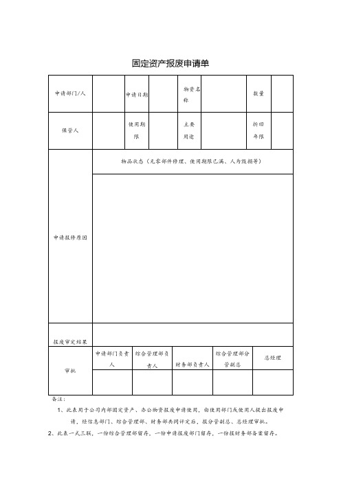 固定资产报废申请单