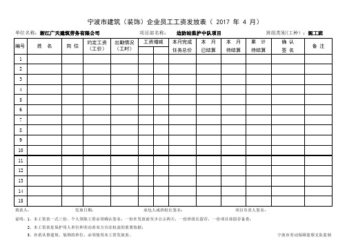 工资表(填写示范)