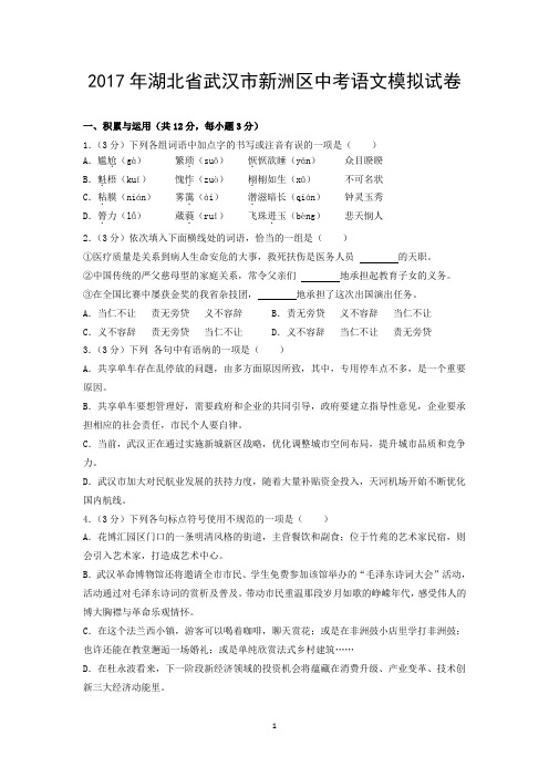 2017年湖北省武汉市新洲区中考语文模拟试卷