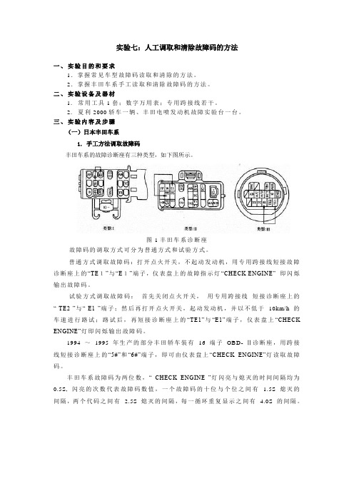 实验七、人工调取和清除故障码