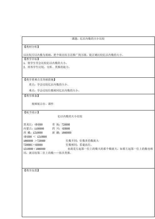 四年级数学上册1大数的认识亿以内数的大小比较教学案新人教版