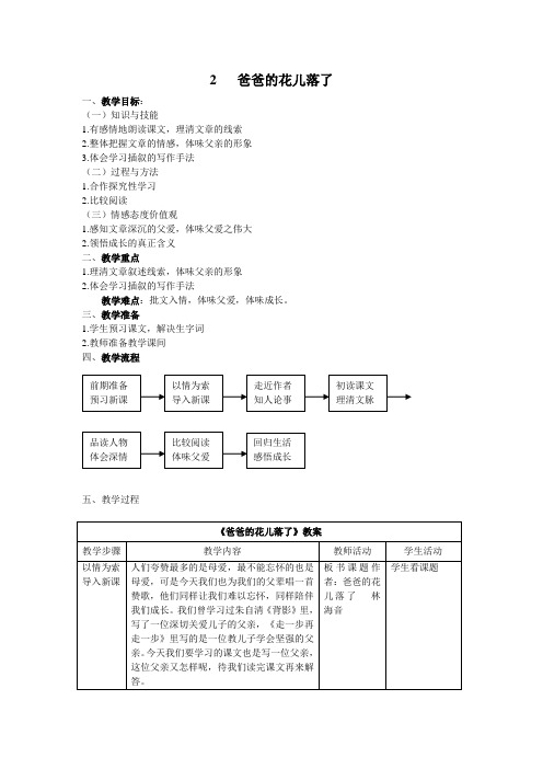 人教版七年级语文下册2 爸爸的花儿落了 教案 优质教案 