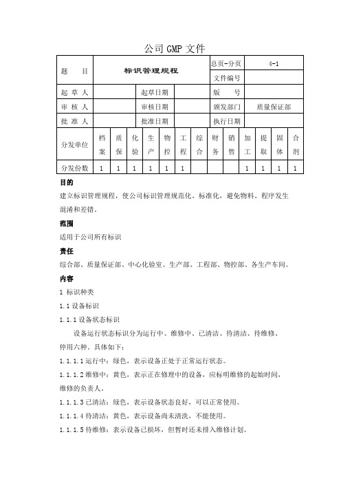 药品生产企业标识管理规程