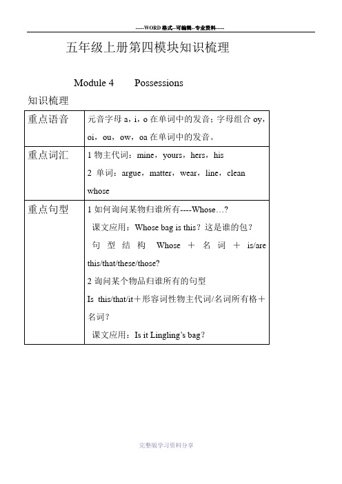 5年级上module4知识梳理及测试题