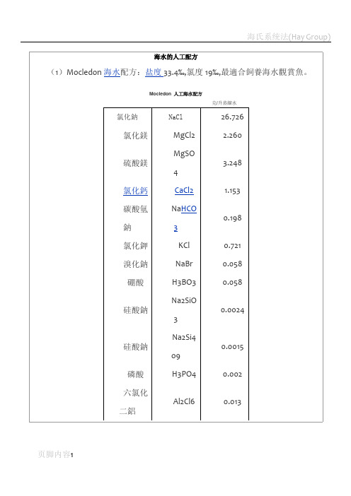 海水人工配方