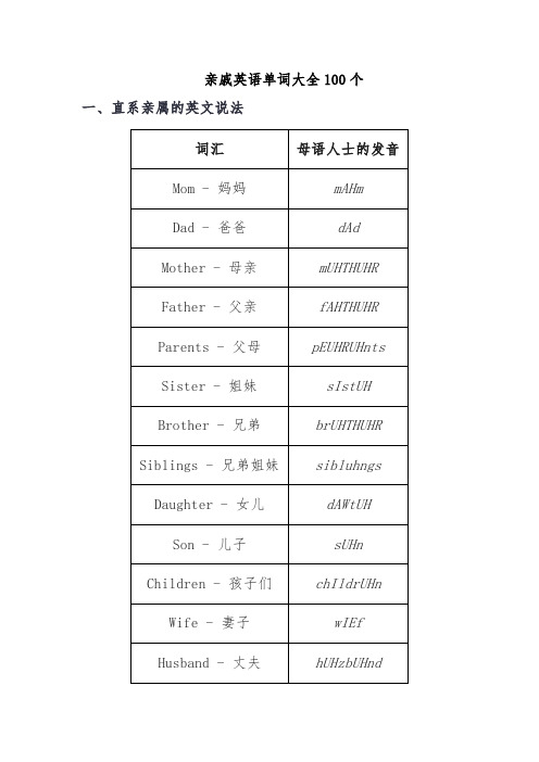 亲戚英语单词大全100个