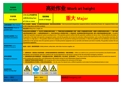高处作业风险告知卡