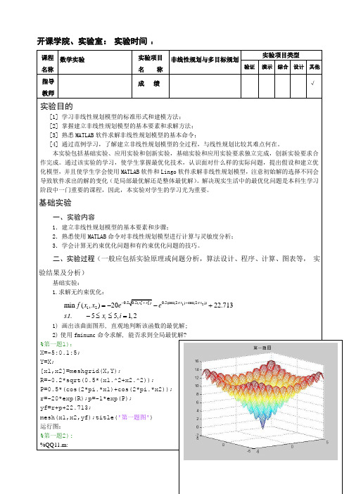 重大数学实验六非线性规划