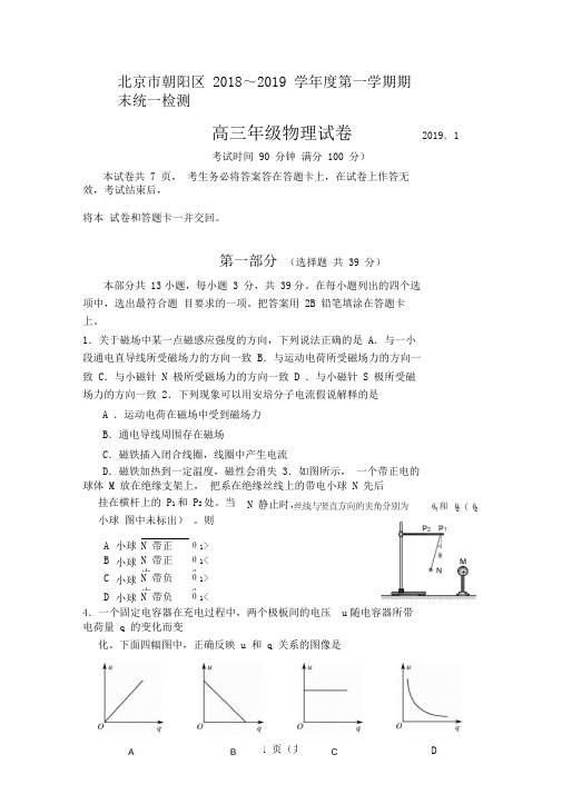 朝阳区2018-2019第一学期高三物理期末试题及答案