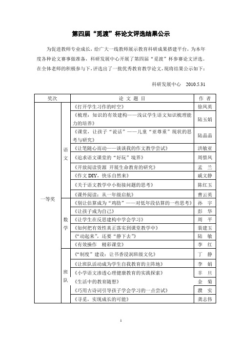 第四届“觅渡”杯论文评选结果公示