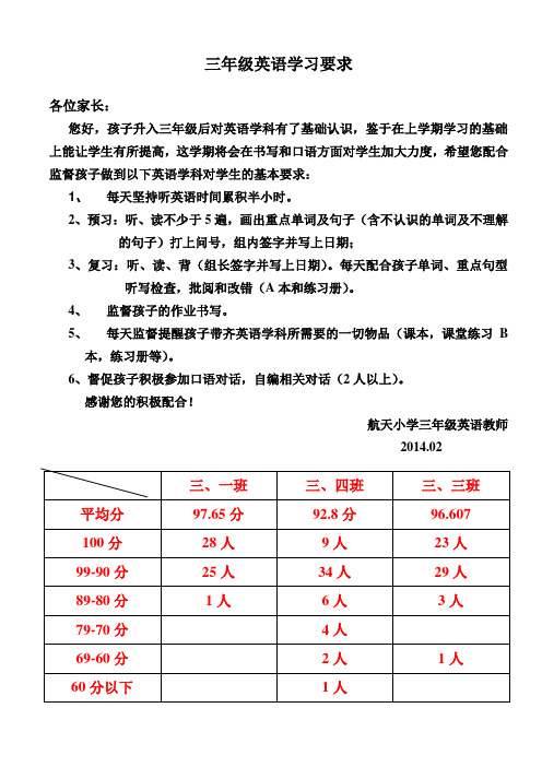 三年级英语学习要求