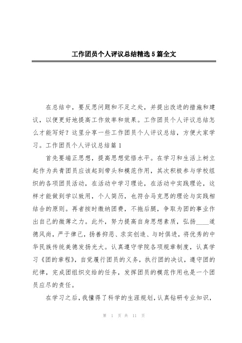 工作团员个人评议总结精选5篇全文