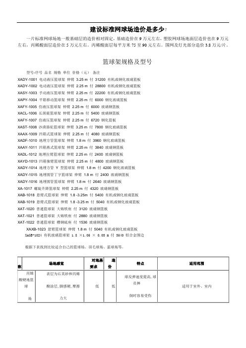 标准网球场造价