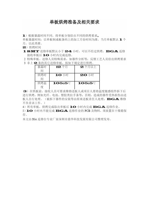 单板烘烤准备及相关要求